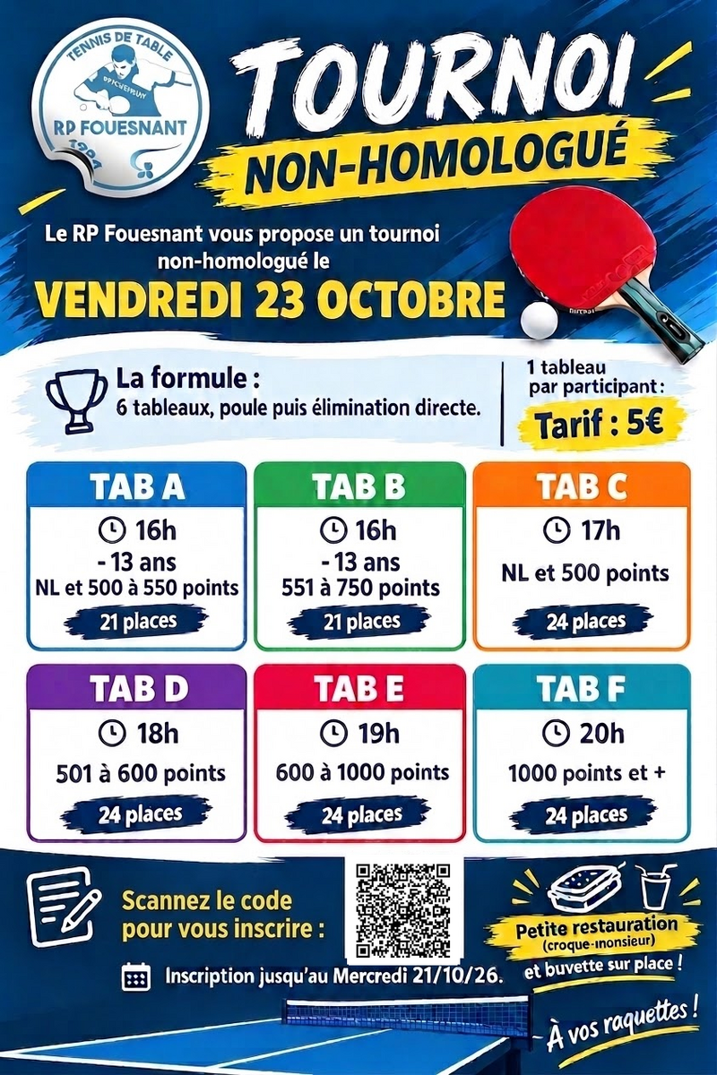 Tournoi non homologué - Vendredi 23 octobre